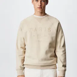 MANGO MAN Beige Embroidered Sustainable Sweatshirt-image-57