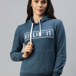 Campus Sutra Women Teal Blue Printed Hooded Sweatshirt-image-29