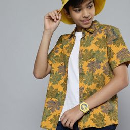 HERE&NOW Boys Yellow Floral Printed Cotton Casual Shirt-image-25