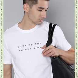 HERE&NOW Men White & Black Typography Printed Pure Fairtrade cotton T-shirt-image-85