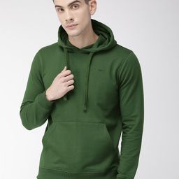 Park Avenue Men Green Solid Hooded Pullover Sweatshirt-image-68