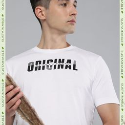 HERE&NOW Men White & Black Typography Printed Pure Fairtrade cotton T-shirt-image-91