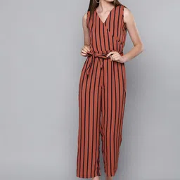 STREET 9 Women Rust Red & Black Striped Basic Jumpsuit-picture-30