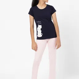 Sweet Dreams Girls Navy Blue & Pink Printed Night suit-image-73