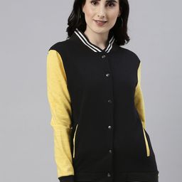 Campus Sutra Women Black Solid Windcheater Outdoor Varsity Jacket-image-58