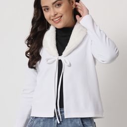Orchid Blues Faux Fur Trim Tie-Up Shrug-22