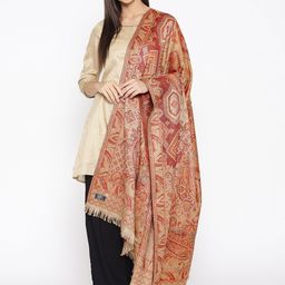 WEAVERS VILLA Women Beige & Maroon Woven Design Shawl-picture-28
