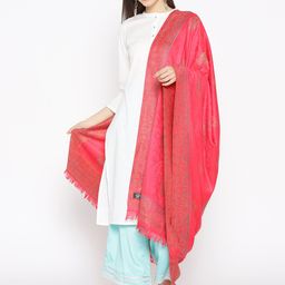 WEAVERS VILLA Women Coral Pink & Blue Woven Design Shawl-picture-16