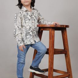 AHC Unisex Kids Spread Collar Graphic Printed Casual Shirt-image-73