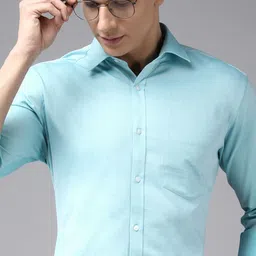 Park Avenue Men Turquoise Blue Solid Slim Fit Formal Shirt-image-31