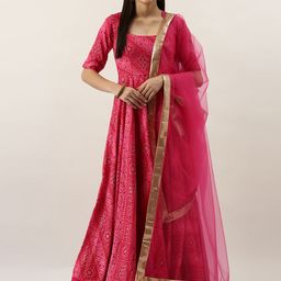 Ethnovog Women Pink Bandhani Print Made to Measure Kurta with TrousersDupatta-picture-7