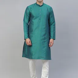 MANQ Men Teal Ethnic Motifs Printed Kurta with Pyjamas-52
