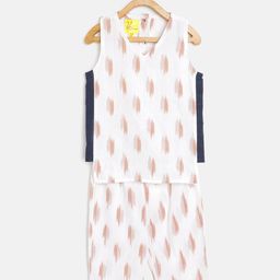 Tiny Bunnies Kids White & Brown Ikat Pattern Cotton Short Kurta with Trousers-picture-25