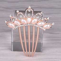 Yellow Chimes Women Rose Gold & White Embellished Comb Pin-image-66