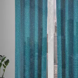 Soumya Turquoise Blue Self Design Sheer Door Curtain-image-89
