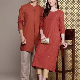 House of Pataudi Embellished Sequined Straight Jashn Kurta-image-74