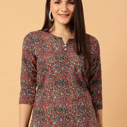 NEESH Women Ethnic Motifs Printed V Neck Pure Cotton Kurti-picture-38