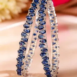 Rubans Set of 2 Rhodium-Plated Sapphire Stone Studded Premium Bangles-9