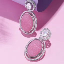Zaveri Pearls Silver Plated Contemporary Drop Earrings-46
