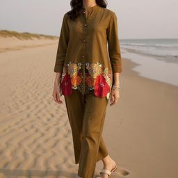ZUMMER Embroidered Pure Cotton Tunic With Trouser Co-Ords-image-88