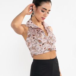 Stylecast X Hersheinbox Floral Print Shirt Style Crop Top-0