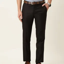 Peter England Men Maroon Checked Slim Fit Formal Trousers-image-75