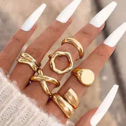 Jewels Galaxy Set Of 6 Gold Plated Adjustable Finger Rings-29