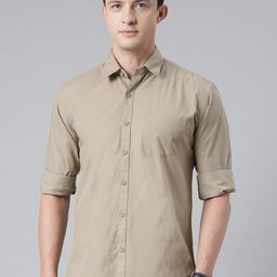 DEZANO Men Beige Pure Cotton Comfort Fit Casual Shirt-image-10