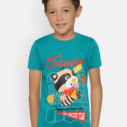dongli Boys Turquoise Blue Printed Round Neck T-shirt-image-67