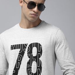 Roadster Men Grey & Black Typography Printed Pure Cotton T-shirt-image-29