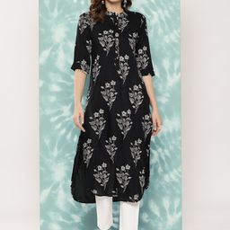 Juniper Women Black & White Bandhani Printed Floral Kurta-image-50