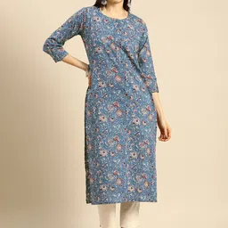 Rajnandini Women Blue Floral Printed Pure Cotton Kurta-picture-53