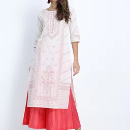 Vishudh Women Cream-Coloured Striped Thread Work Kurta-picture-21