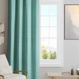 BLANC9 Turquoise Blue & White Floral Printed Door Curtain-image-41