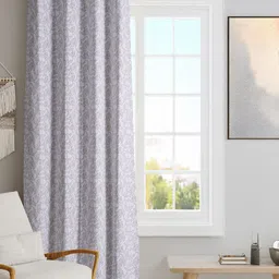 BLANC9 White & Grey Floral Printed Black Out Door Curtain-53