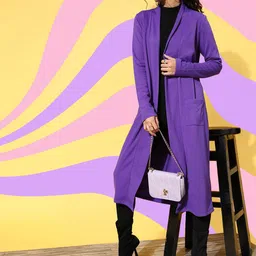 SASSAFRAS Women Purple Solid Open Front Longline Shrug-50