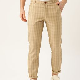 SOJANYA Men Beige Smart Fit Checked Regular Trousers-image-75