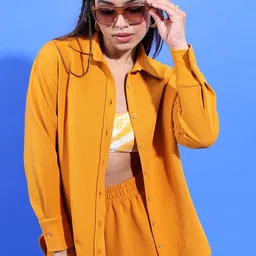 Tokyo Talkies Yellow Self Design Shirt With Shorts-picture-7