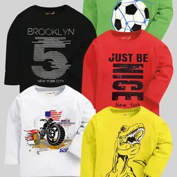 KUCHIPOO Boys Pack of 5 Printed Regular Fit T-shirts-27