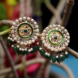 Zoey Gold-Plated Stone-Studded & Beaded Drop Earrings-42