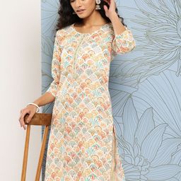 Varanga Printed Regular Pure Cotton Kurta with Trousers-image-3