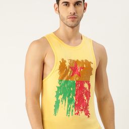 ROMEO ROSSI Men Yellow & Green Printed Round Neck T-shirt-1