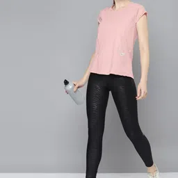 Fitkin Women Pink Solid Relaxed Fit Mesh Inserts T-shirt-image-33