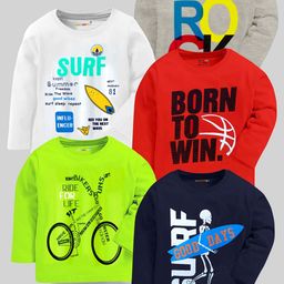 KUCHIPOO Boys Pack Of 5 Typography Printed T-shirts-image-33
