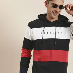 HERE&NOW Colourblocked Full Sleeves Hooded Sweatshirt-image-18