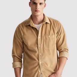 Red Flame Textured Corduroy Pure Cotton Casual Shirt-image-13
