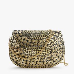 Anekaant Women Gold-Toned Embellished Half Moon Clutch-image-94