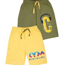 KYDA KIDS Boys Olive & Yellow Pack Of 2 Graphic Printed Shorts-18