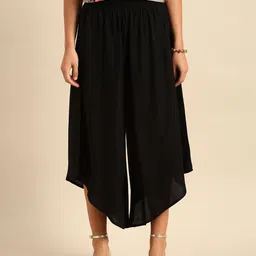 Varanga Women Black Solid Flared Palazzos-image-98