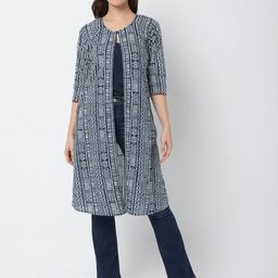 Smarty Pants Women Blue & White Printed Longline Shrug-20